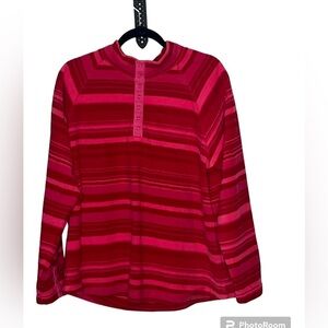 Coldwater Creek Fleece Red/Pink Striped 1/2 Pullover Snap Jacket Sz XL